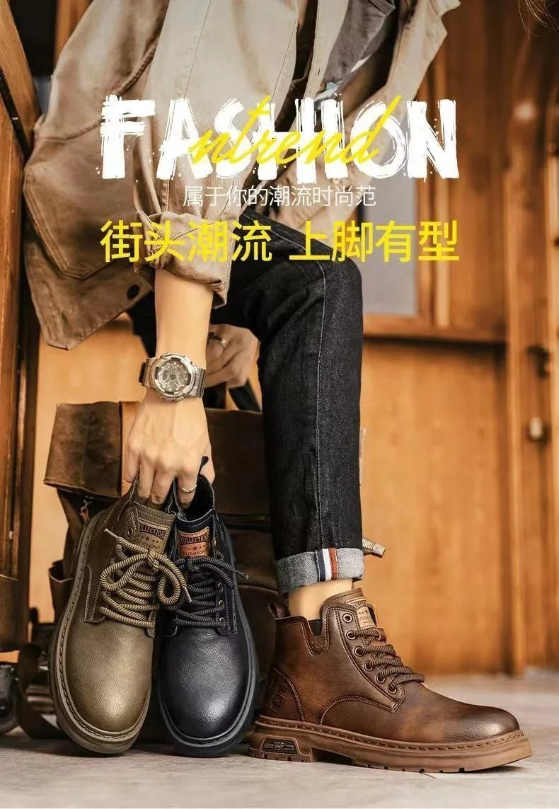 Luxury Men Ankle Boots Retro British High-top Men Boots Fashion High Quality Leather Shoes 2024 New Outdoor Men Motorcycle Boots