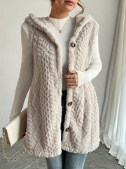 Solid Color Chunky Knit Hooded Vest – Casual & Cozy