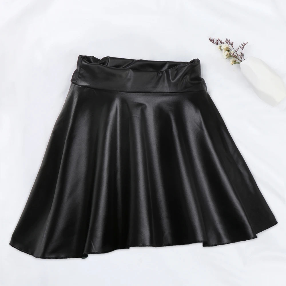 Women Faux Leather Short Skirts High Waist Elastic Mini Short Skirt Multipurpose For Skater Work Nightclub