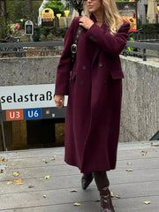 Burgundy Wool Blend Double-Breasted Coat – Autumn & Winter