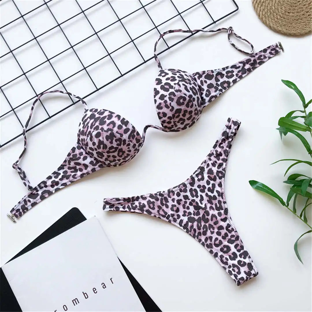 Sexy V-Bra Bikini — Underwired Push-Up, Hard Cup, Two-Piece Backless Set.