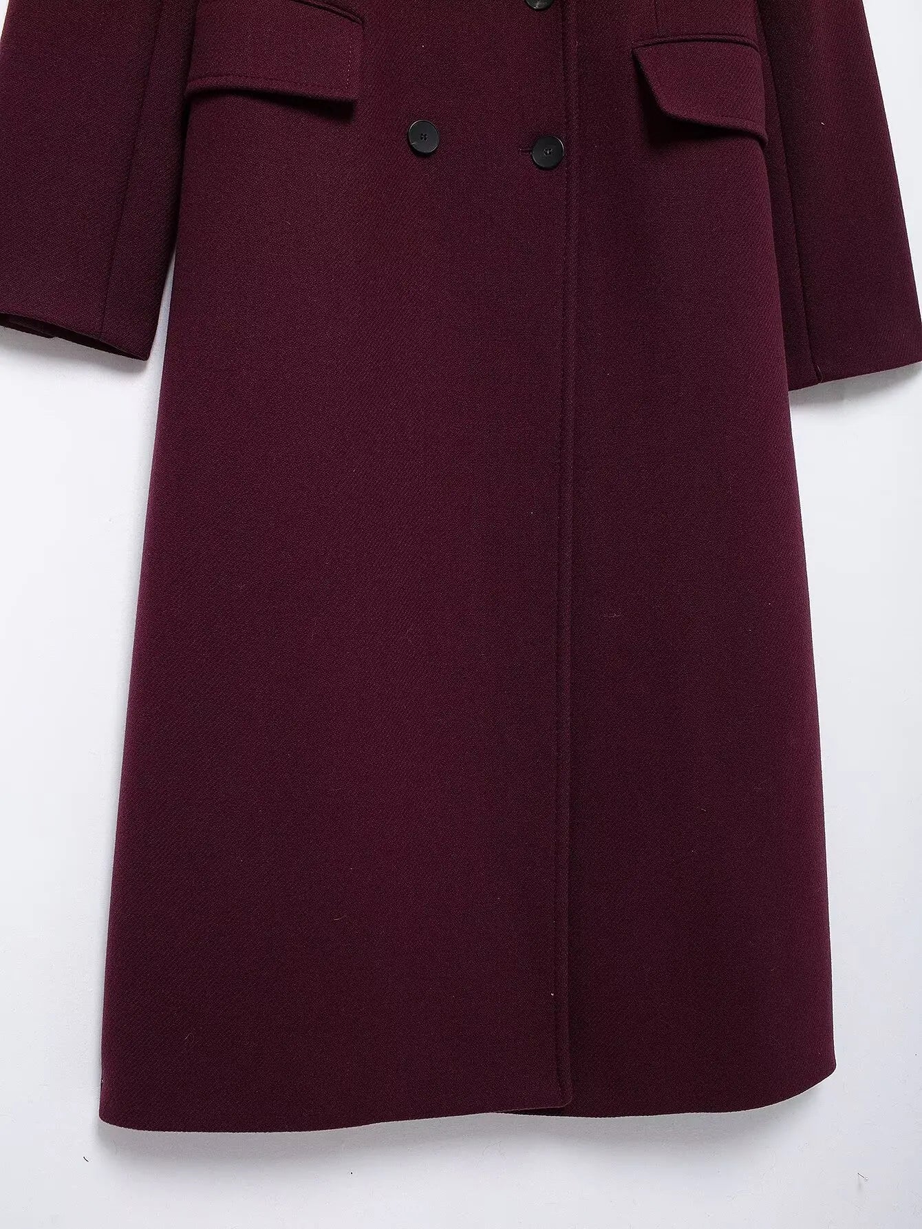 Burgundy Wool Blend Double-Breasted Coat – Autumn & Winter
