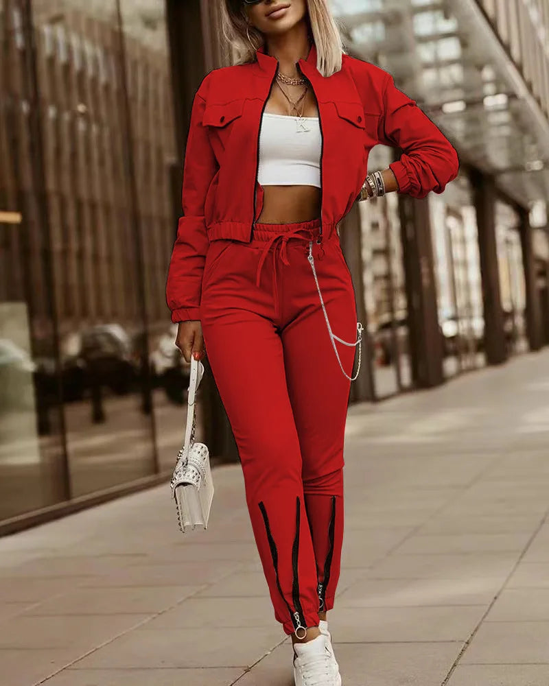 2024 Sportsuits for Women Two Piece Suits Solid Sweatshirts Long Pants Fashion Sets Autumn Winter Casual Zipper Tracksuits S-2XL