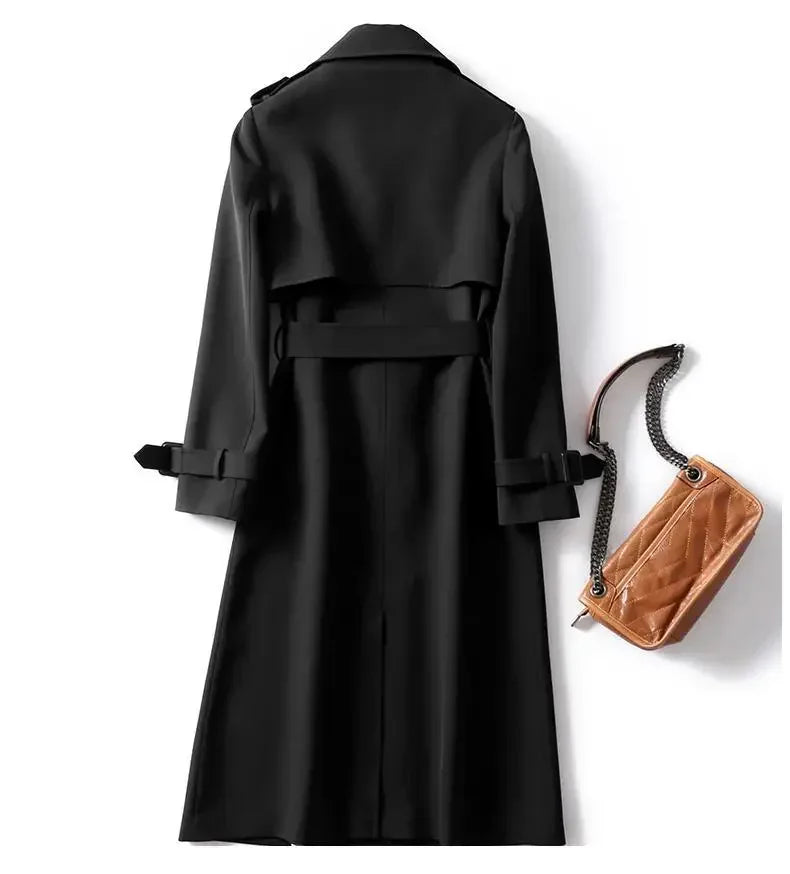 2024 Autumn Elegant Long Women Trench Lace Up Waist Casual Solid V Neck Overcoat Plus Size Long Sleeve Windbreaker Female Trench