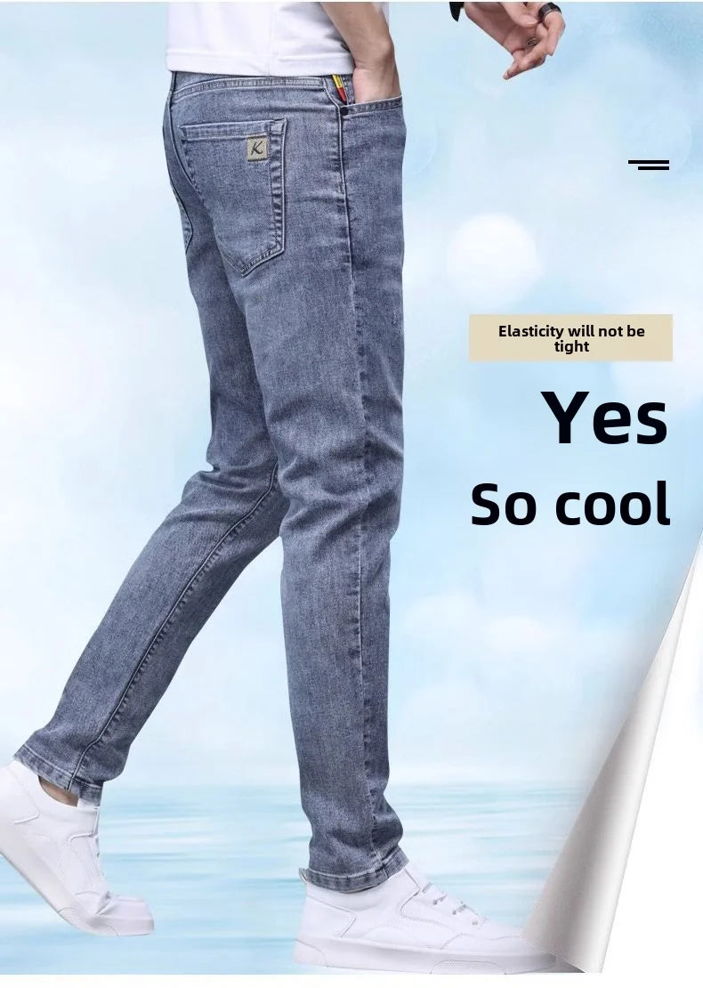 Trendy Korean Style Men's Jeans 2024 Spring Autumn New Release Slim Fit Denim Long Pants For Men Casual Comfortable Style