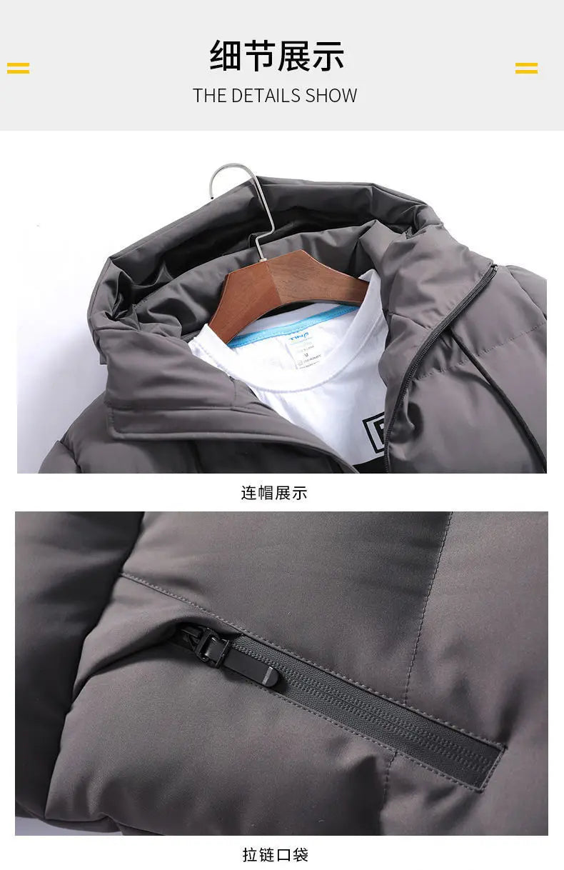 Men’s cotton puffer jacket with hood, loose fit, cropped design — perfect for casual and outdoor wear.
