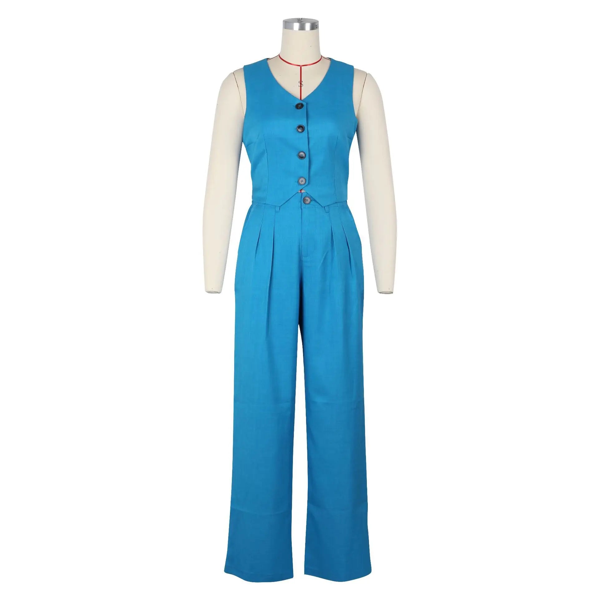 Fashion Sleeveless Vest Pants Women Solid Color Suit Spring Summer V Neck Ultra Short Top + Slim Pants Female Office 2 Piece Set
