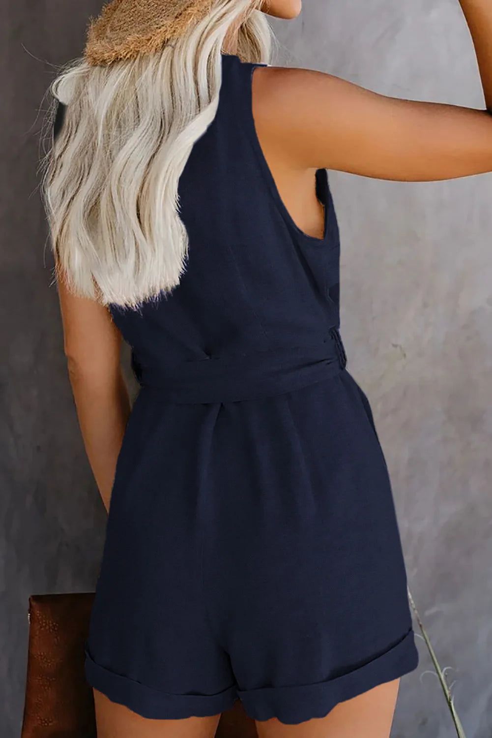 Women's Casual V-neck Monochromatic Jumpsuit