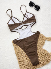 Sexy Backless One-Piece — Solid, Pleated, Hollow-Out Design. High-Leg Cut, Padded for Comfort.