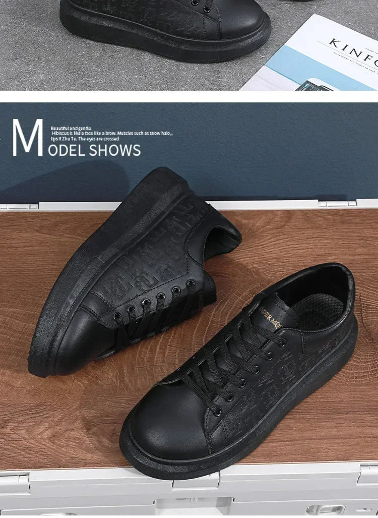 Casual Shoes Men 2024 New arrival Lace-up Thick Sole Casual Sneakers Versatile Leather Muffin Shoes Elevated Male Board Footwear