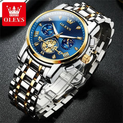 OLEVS 2856 Original Quartz Dress Watch For Men Moon Phase Stainless Steel Business Wristwatch Waterproof Luminous Man Watches