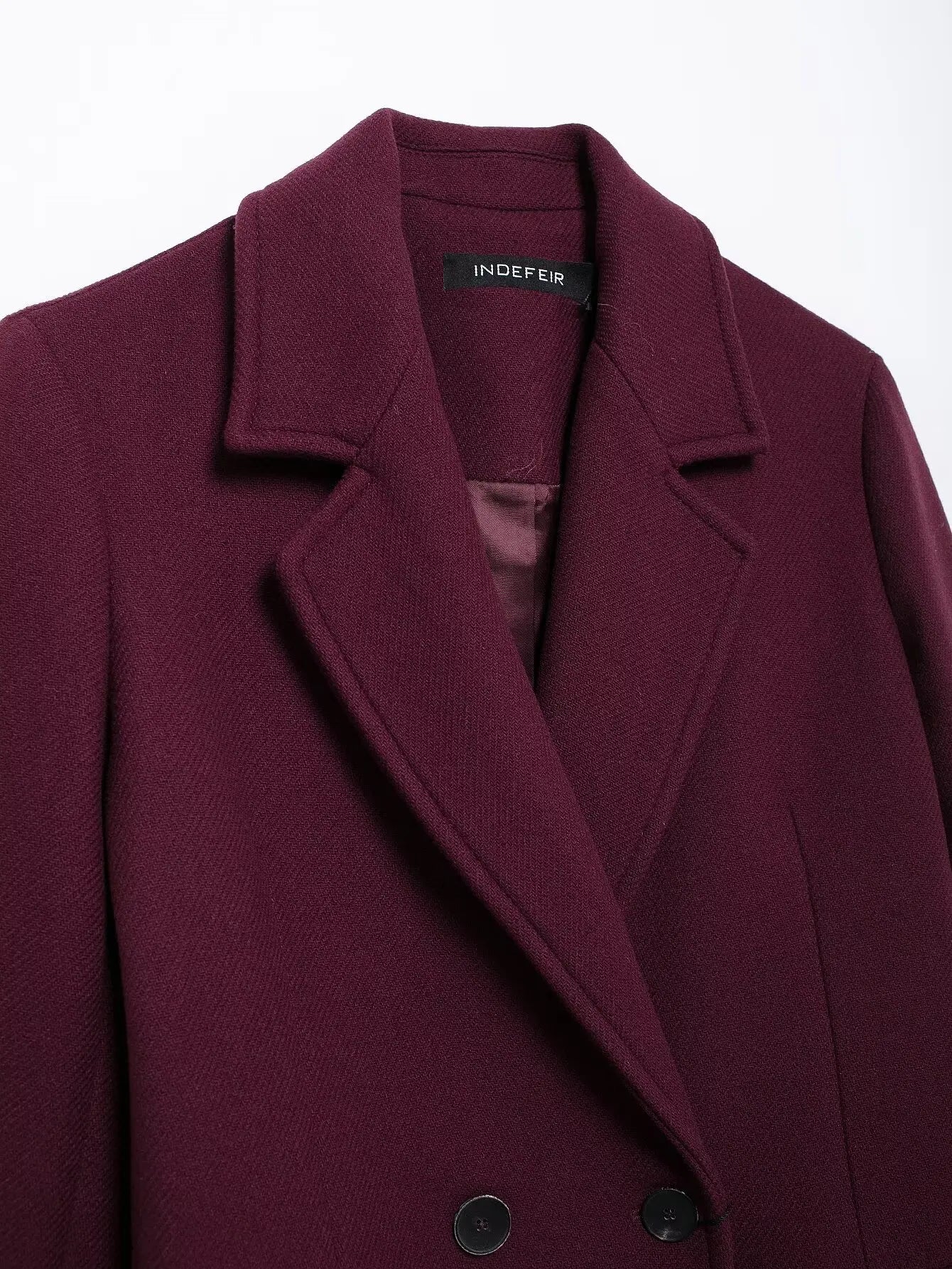 Burgundy Wool Blend Double-Breasted Coat – Autumn & Winter