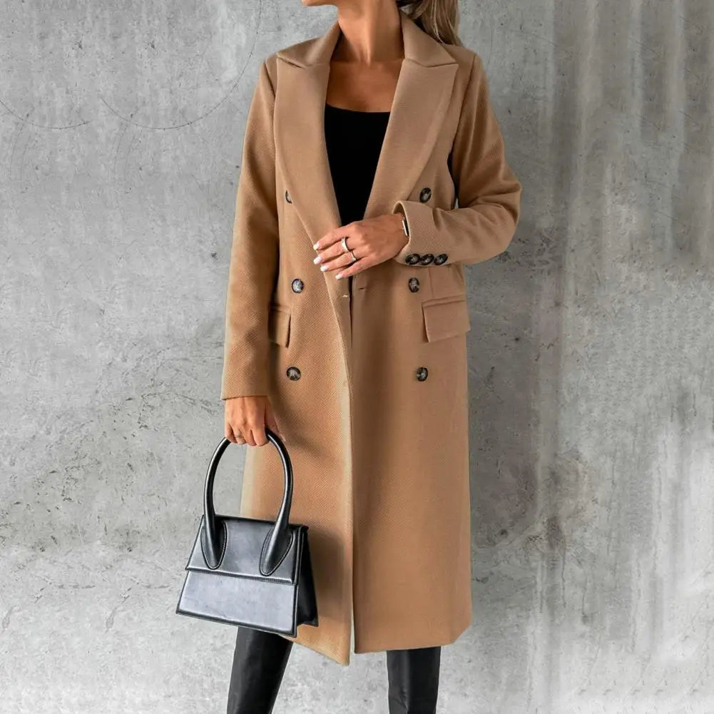 Women’s Wool Coat – Autumn/Winter, elegant, stylish, with lapel and buttons.