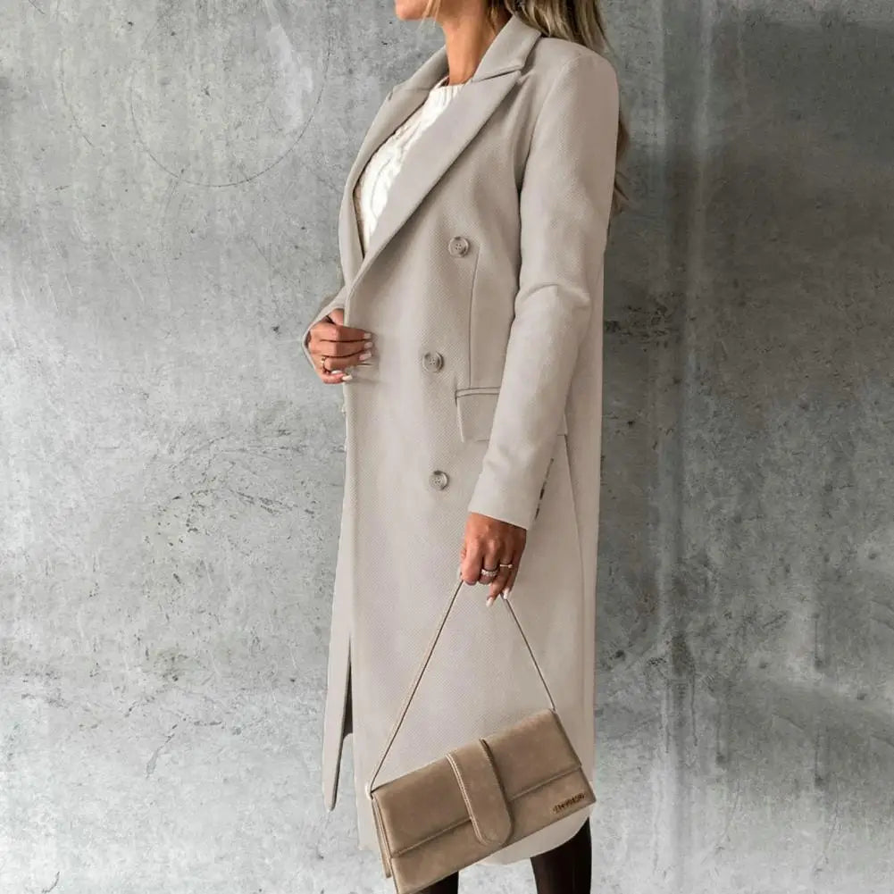 Women’s Wool Coat – Autumn/Winter, elegant, stylish, with lapel and buttons.