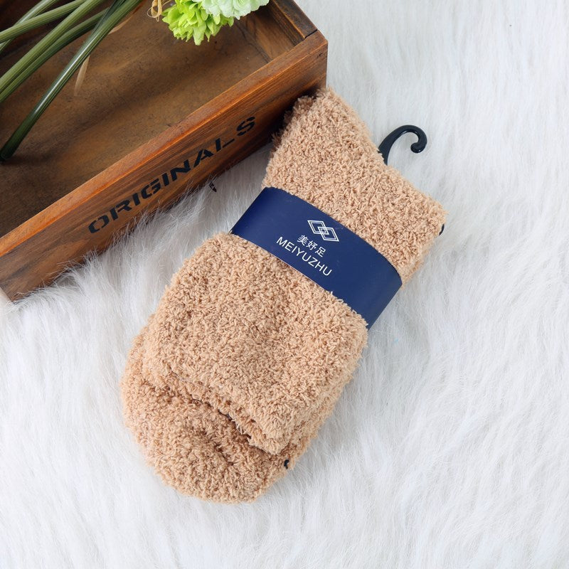 Men's Solid Color Thick Warm Coral Fleece Socks