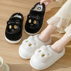 Pantufas de gato de algodão, macias, confortáveis, quentes, para casal, slip-on, casa, fofas, rosto de gato, pantufas para inverno