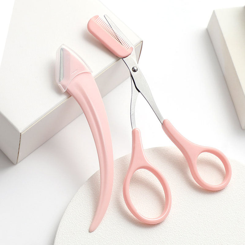 Cuchillo para recortar cejas con peine curvado en forma de luna, pequeños artículos de belleza