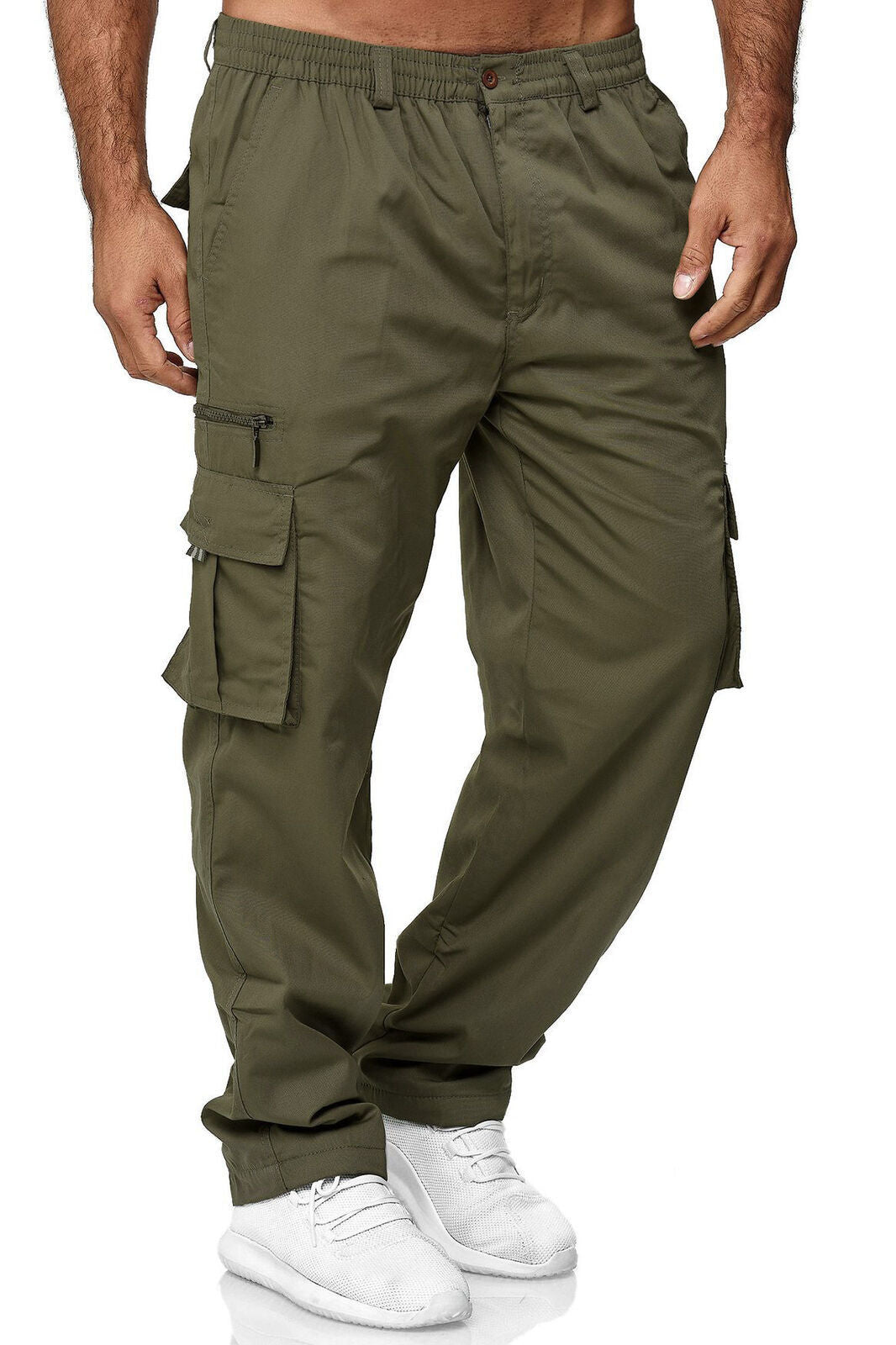 Pantalones cargo rectos holgados con múltiples bolsillos para hombre