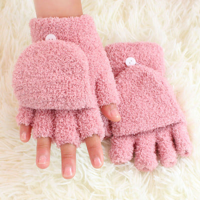 Coral Velvet Flip Half Finger Gloves