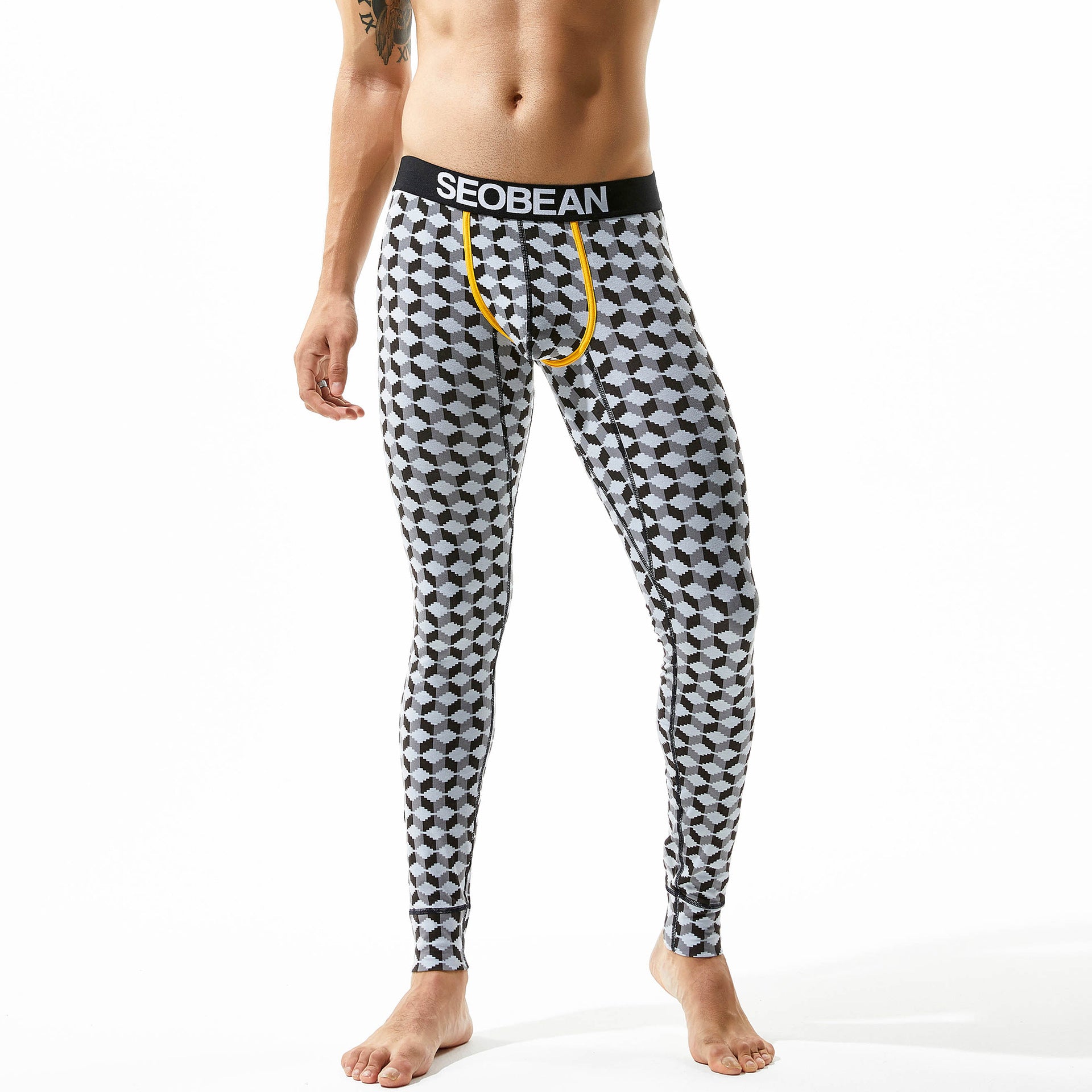 Calça térmica masculina de algodão respirável e elástica Long Johns