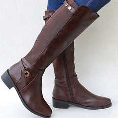 Botas femininas de salto grosso e cano longo plus size