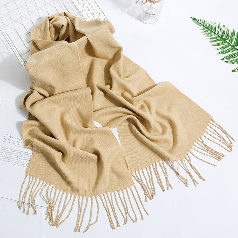 Men's And Women's Fashion Versatile Tassel Solid Color Scarf