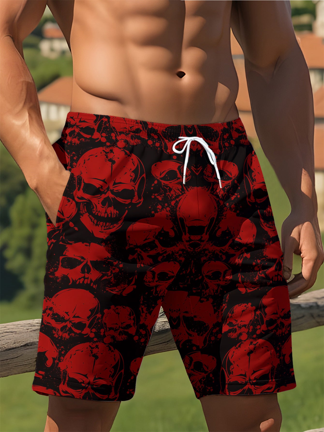 Own the waves – bold skull print swim shorts made for beach days and chill vibes.