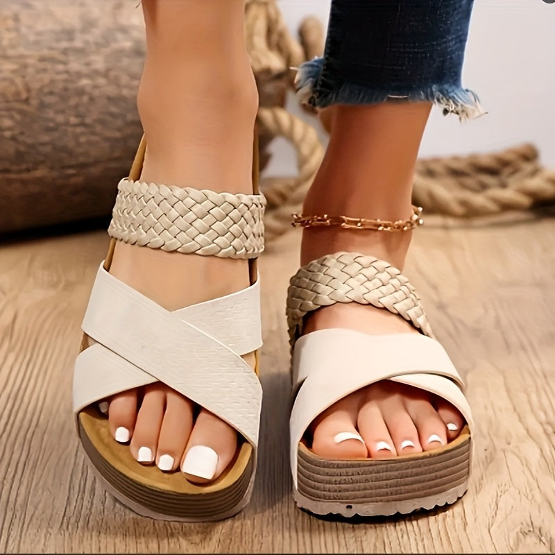 Women’s braided thick sole slippers – comfy, casual, with stylish cross straps