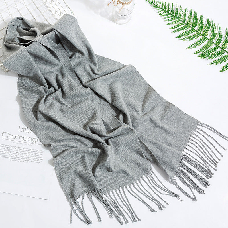 Men's And Women's Fashion Versatile Tassel Solid Color Scarf