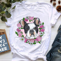 Camiseta con estampado de bulldog francés de estilo nuevo de verano para mujer, linda caricatura de bulldog