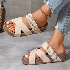 Women’s braided thick sole slippers – comfy, casual, with stylish cross straps