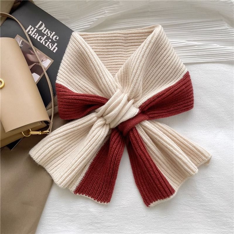 Sweet Color-blocked Knitted Scarf For Women Autumn And Winter Warm Versatile Fashion Scarf For Girls