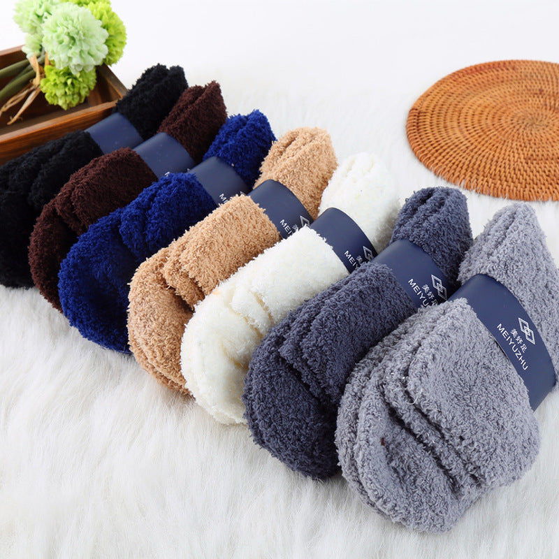 Men's Solid Color Thick Warm Coral Fleece Socks