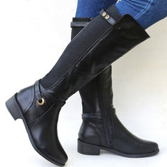 Botas femininas de salto grosso e cano longo plus size