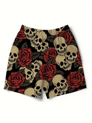 Edgy and effortless – skull & rose swim shorts made to turn heads by the pool or on the sand.