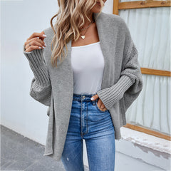 Novo suéter de malha solto cor sólida manga morcego grande lapela cardigan outono e inverno moda jaqueta para roupas femininas