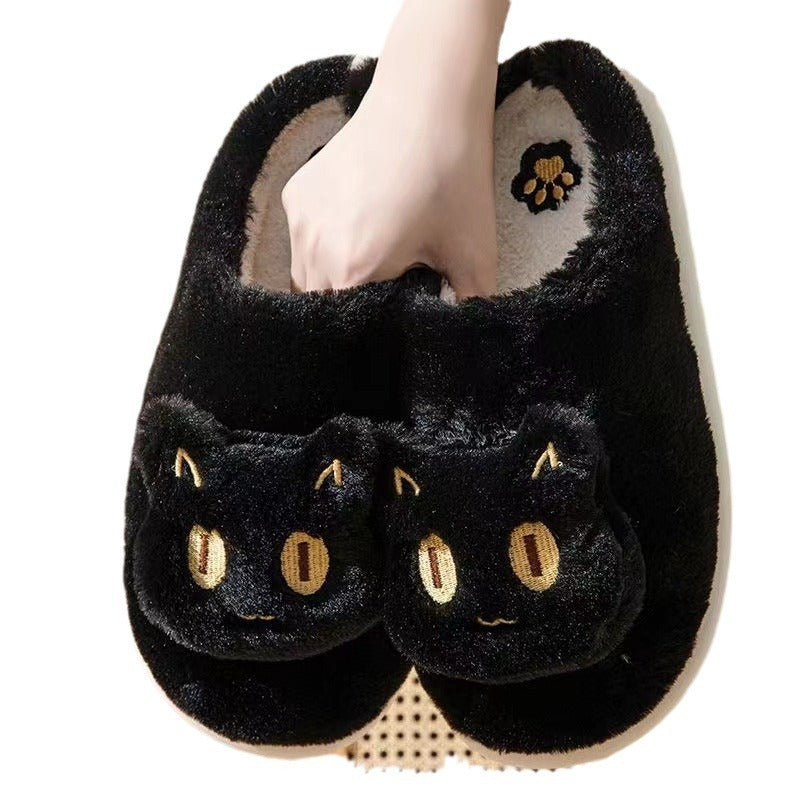 Pantufas de gato de algodão, macias, confortáveis, quentes, para casal, slip-on, casa, fofas, rosto de gato, pantufas para inverno