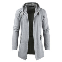 Moda masculina casual masculina coreana de comprimento médio com capuz suéter cardigan jaqueta