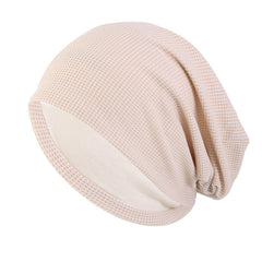 Novo gorro de algodão, camada dupla, aquecedor, xadrez, casal, unissex, folgado, chapéu, quimio, turbante, capa de cabeça