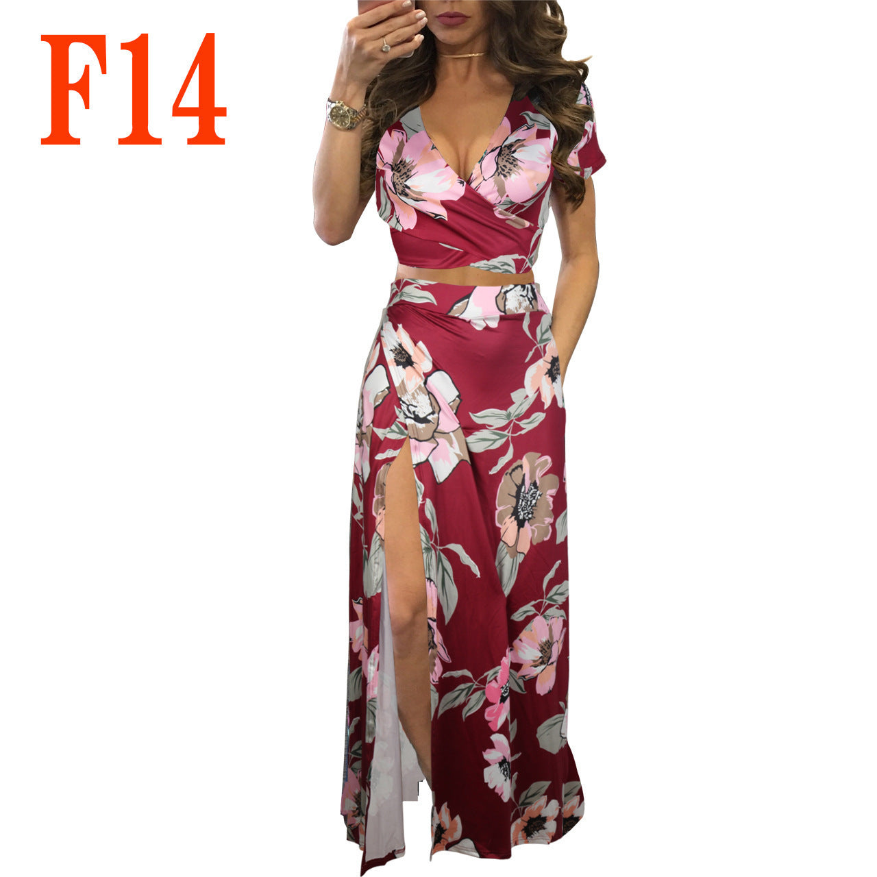 Traje de dos piezas con estampado floral para mujer