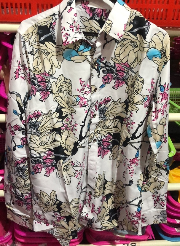 Camisa estampada casual masculina de manga comprida