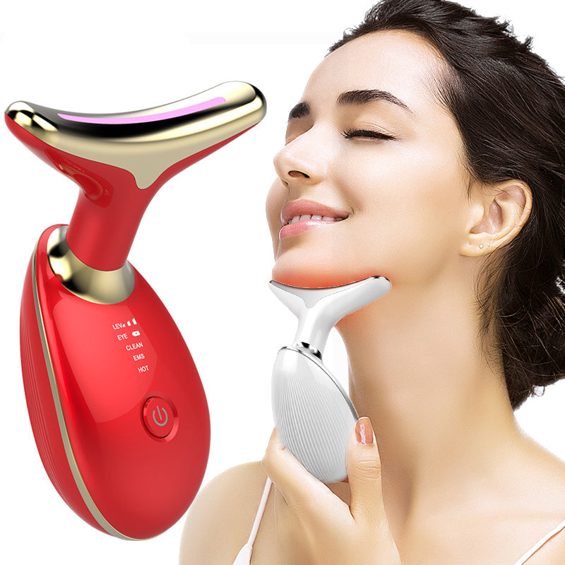 Masajeador térmico EMS para reafirmar y tensar el cuello, dispositivo eléctrico de belleza facial con fotones LED y microcorriente para eliminar arrugas para mujer