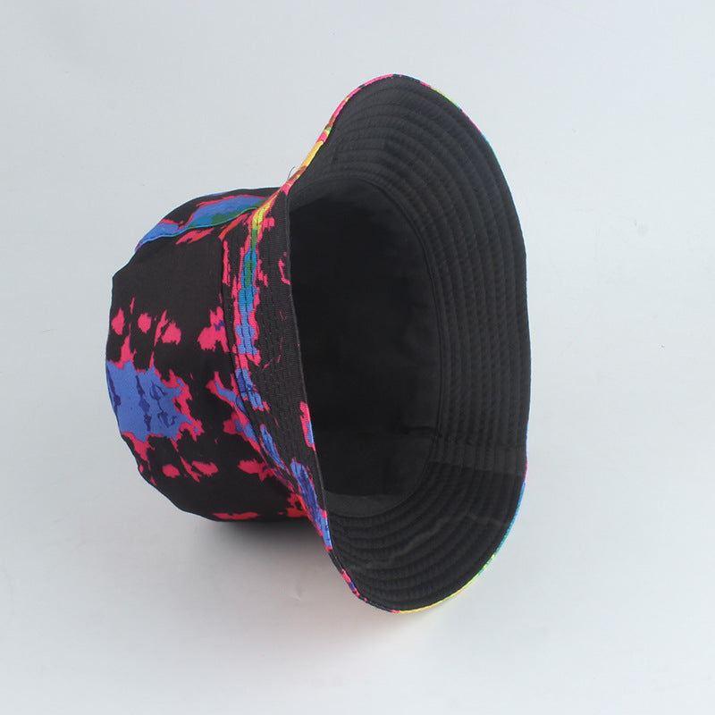 Nuevo estilo de sombrero de pescador con estampado de doble cara, color tie-dye, estilo hip-hop, informal, de parte superior plana, para lavabo