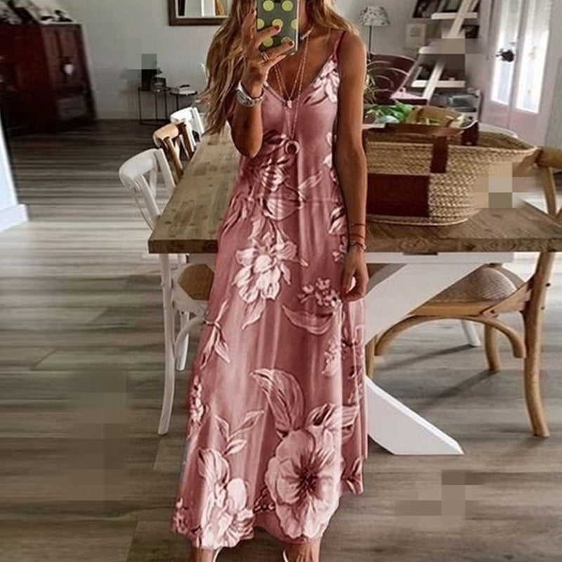 Vestido de mujer con falda larga con tirantes y flores