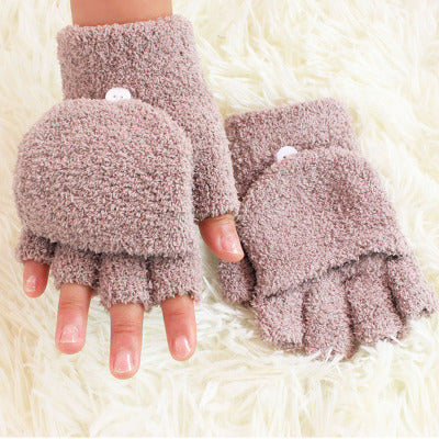 Coral Velvet Flip Half Finger Gloves