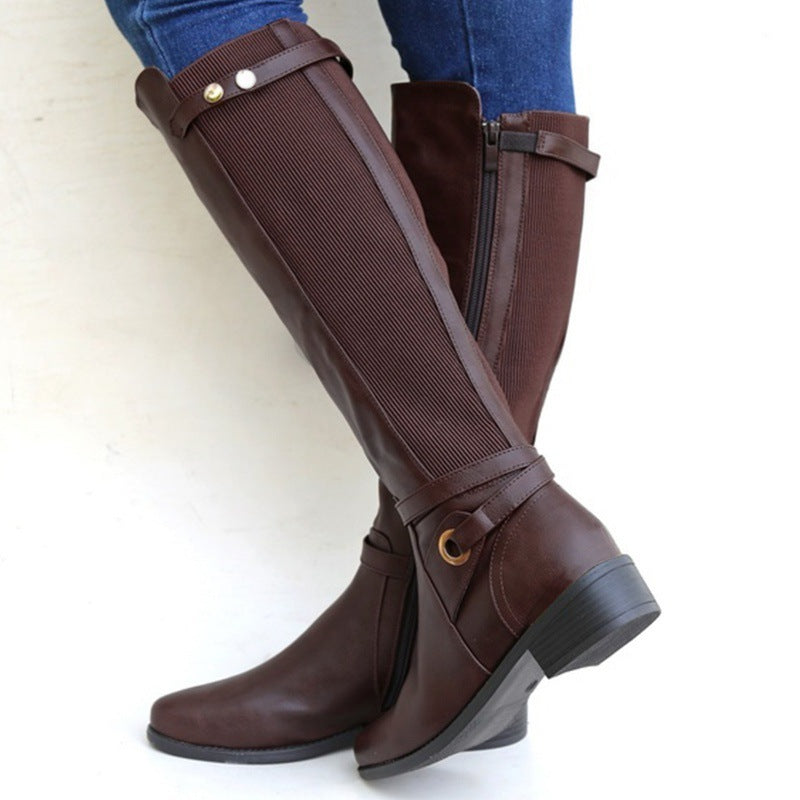 Botas femininas de salto grosso e cano longo plus size