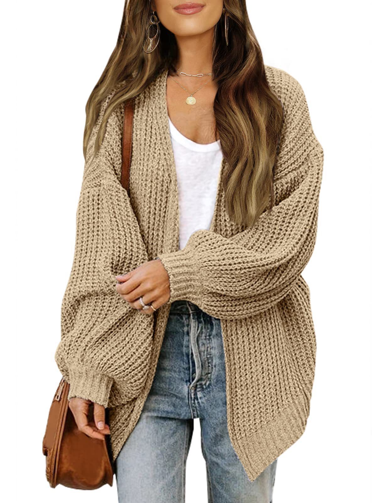 Moda Lanterna-manga Suéter Com Bolsos Casual Solto Sólido Malha Cardigan Outono Tops Roupas Femininas