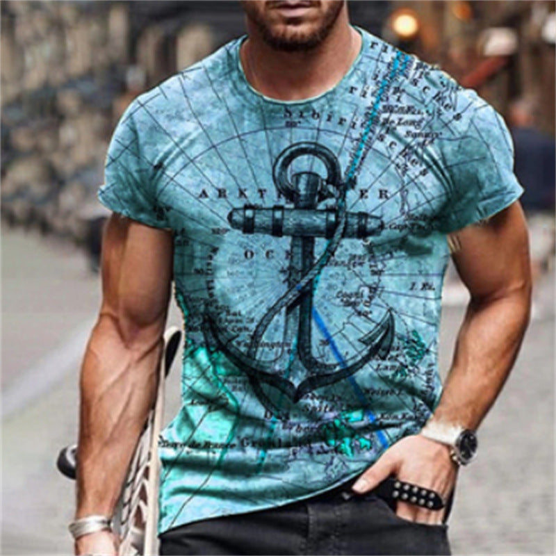 Camiseta deportiva de manga corta para hombre, informal, de verano, con cuello redondo y estampado digital 3D personalizado