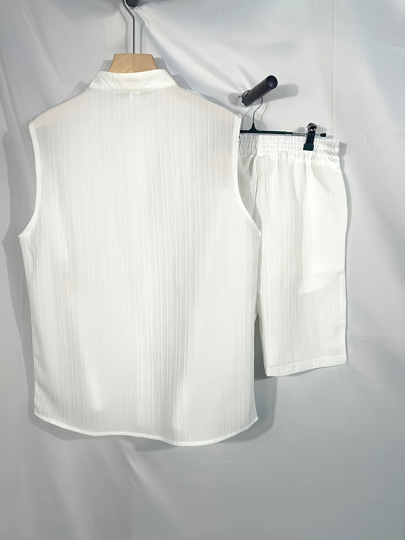 New Summer Men's Shirt Casual Henley Neck Sleeveless Top Shorts Beach Set