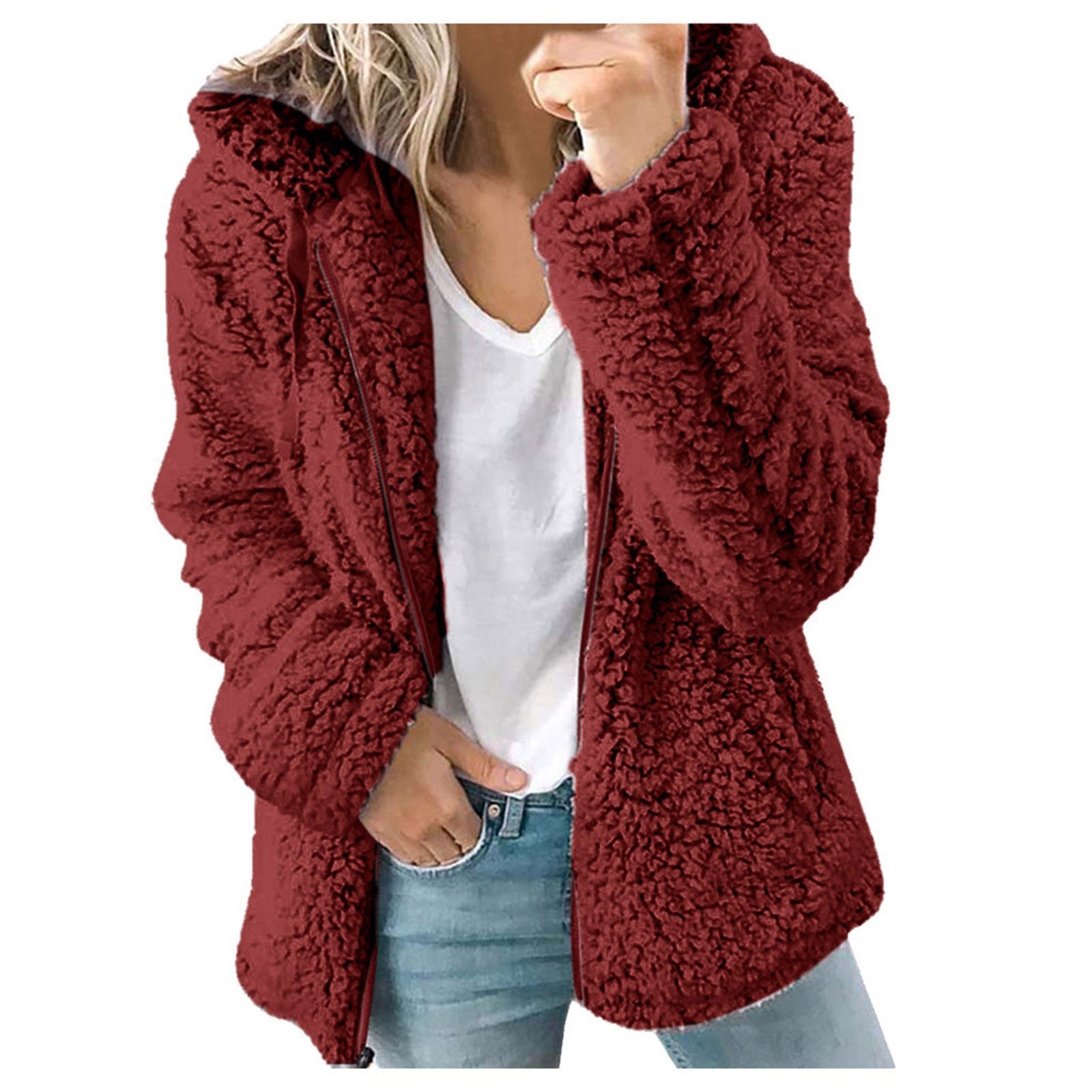 Chaqueta informal de lana con capucha para mujer